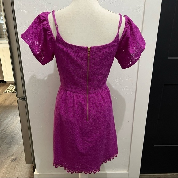 Kensie Fuchsia Off The Shoulder Eyelet A-Line Mini Dress Small - Picture 3 of 13